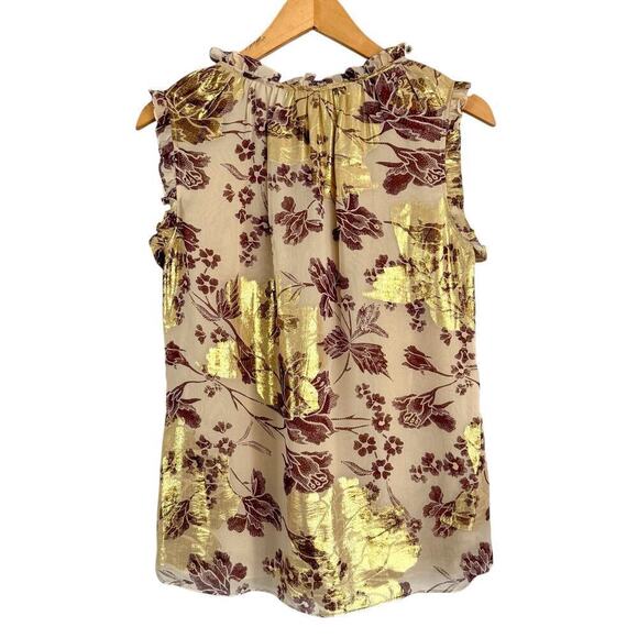 Diane von Furstenberg sz 2 Top Blouse Raisin Calico Metallic DVF Rebekah Silk - Picture 2 of 6